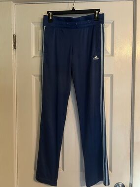 adidas Women’s Blue Track Pants with White Side Stripes